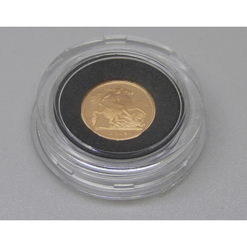 962 - A 2014 proof quarter sovereign, The Royal Mint