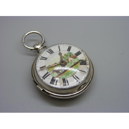 965 - A silver pair cased verge fusee pocket watch, both cases marked London 1871, dial a/f, hinge of oute... 