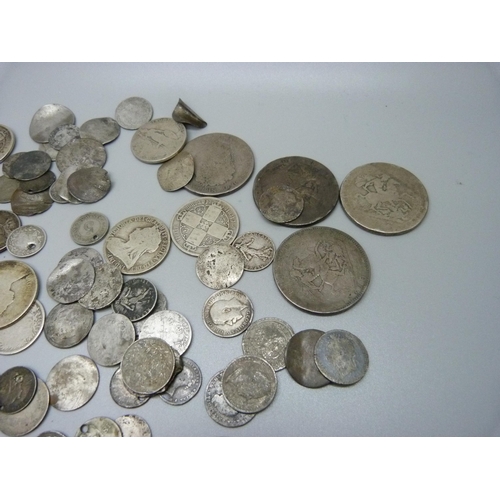 966 - A collection of pre 1920 silver coins including Georgian and Victorian, a/f, 400g