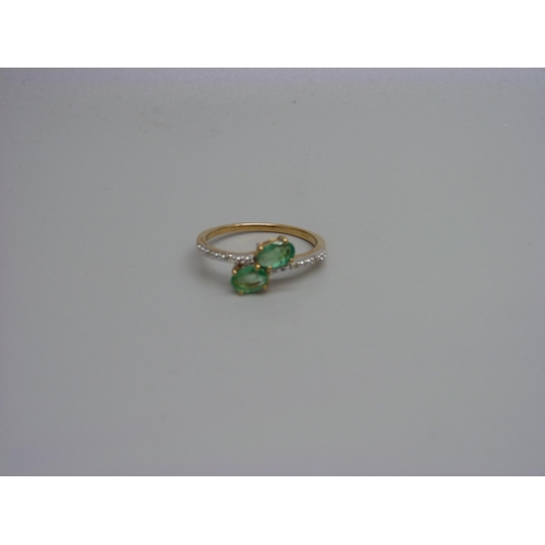 987 - A 9ct gold, Zambian emerald and diamond ring, 2.2g, P, with certificate