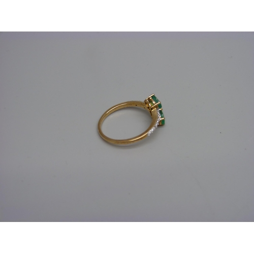 987 - A 9ct gold, Zambian emerald and diamond ring, 2.2g, P, with certificate