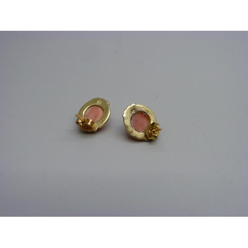 996A - A pair of 9ct gold and coral ear studs, 3.6g