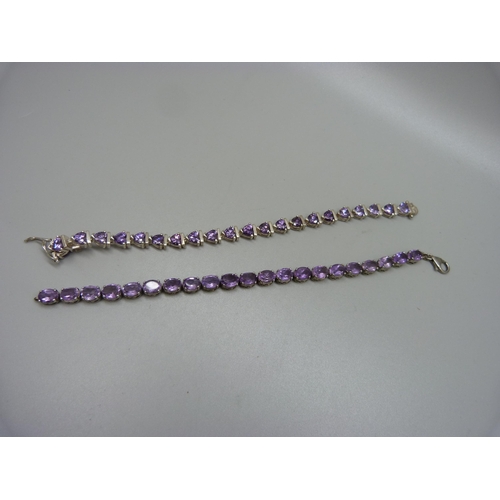 998 - Two silver and amethyst bracelets, 41g