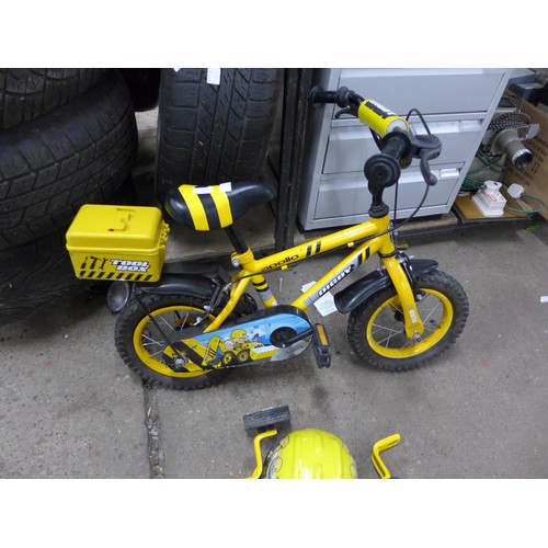 2198 - Apollo yellow child's bicycle with stabilisers and helmet