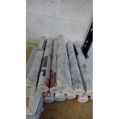 2051 - 12 Rolls of Graham and Brown red-grey floral sketch wallpaper, all sealed and same batch, (£23/roll ... 