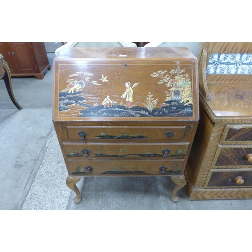 151 - A Japanned walnut bureau de dame