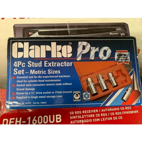 2022 - 2 Clarke Professional heat guns, qty. of sealed drill bits, Clarke X-Pro auto pipe flaring kits, stu... 