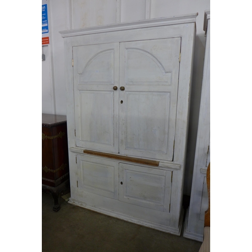 103 - A George III style painted pine housekeeper's cupboard, 205cms h, 139cms w, 45cms d