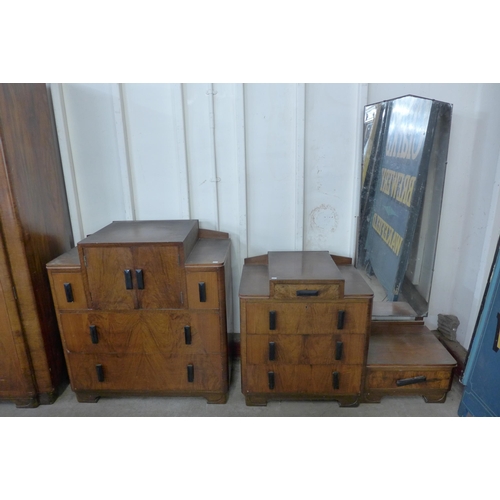 174 - An Art Deco figured walnut three piece bedroom suite