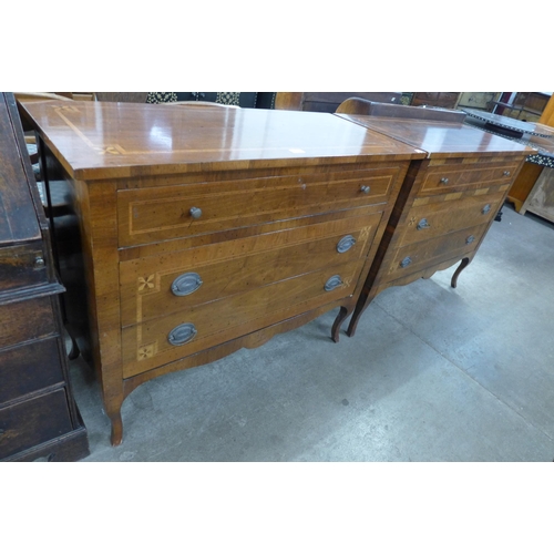 186 - A pair of French style inlaid walnut commodes