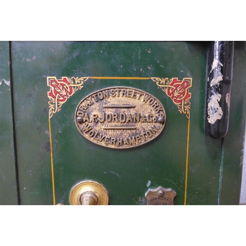 232 - A Victorian cast iron fitted safe, by A.P. Jordan & Co., Wolverhampton, with key, 51cms h, 36cms w, ... 