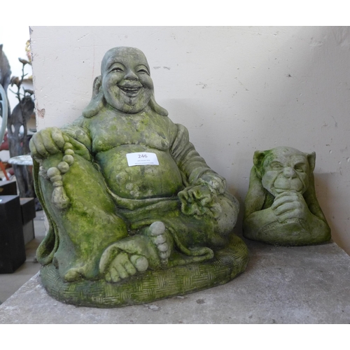 246 - A concrete seated Buddha garden ornament and a gargoyle