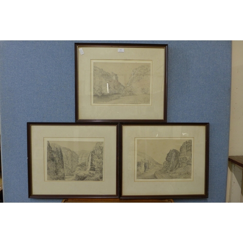 263 - Three 19th Century pencil drawings of Derbyshire, framed