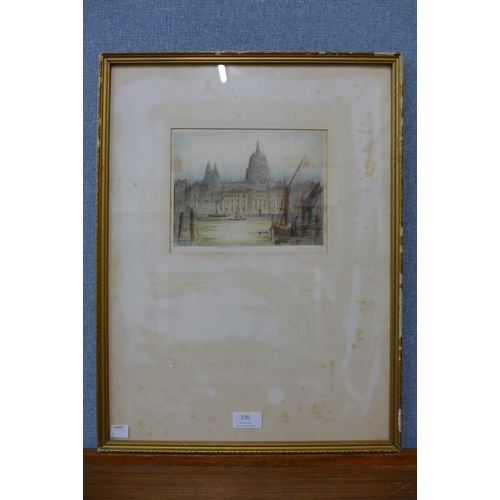 270 - James Alphage Brewer, view of St. Paul's Cathedral, signed etching, framed