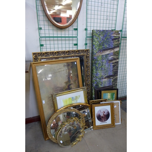 287 - Assorted gilt framed mirrors, prints, oleographs, etc.