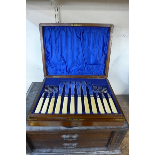 304 - Two oak cased canteens of plated cutlery (incomplete)