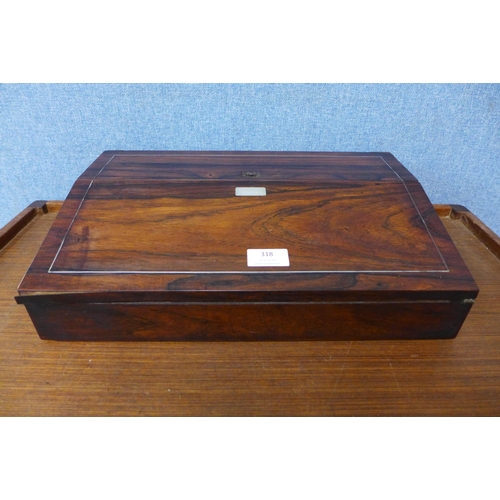 318 - A Victorian rosewood and mother of pearl inlaid writing slope