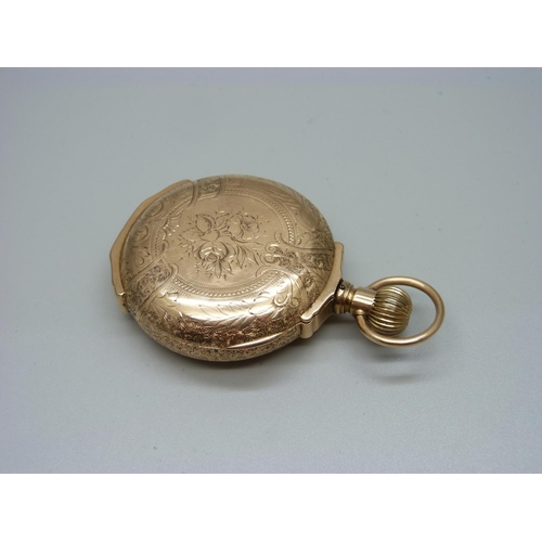 1033 - A 14ct gold full hunter Appleton Tracy & Co., Waltham, with heavy engraved case, top wind, total gro... 