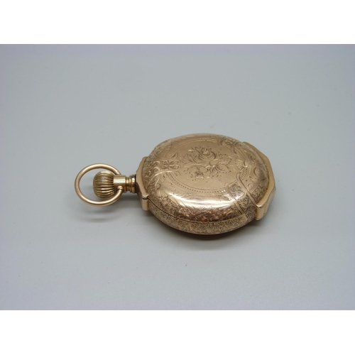 1033 - A 14ct gold full hunter Appleton Tracy & Co., Waltham, with heavy engraved case, top wind, total gro... 