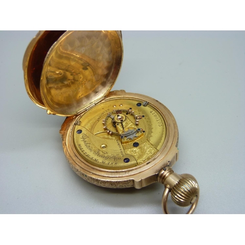 1033 - A 14ct gold full hunter Appleton Tracy & Co., Waltham, with heavy engraved case, top wind, total gro... 