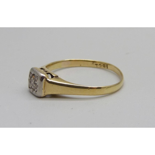 1060 - An 18ct gold, old cut diamond solitaire ring, 2.6g, P