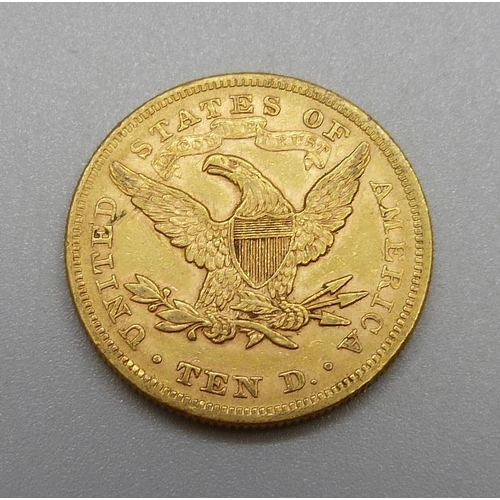 1095 - An 1879 United States eagle ten dollars gold coin, 16.7g