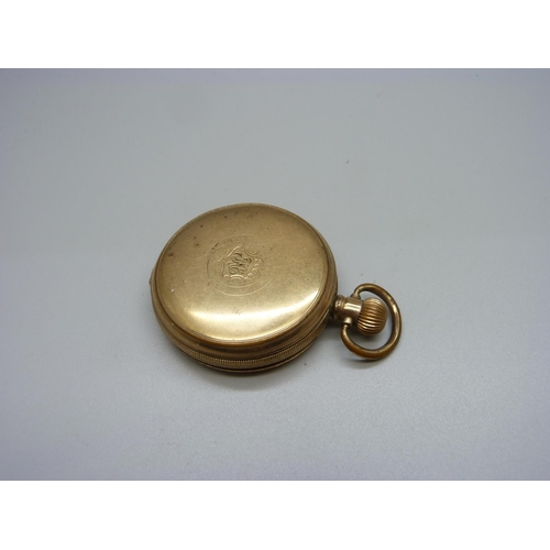 1103 - A gold plated full hunter Cyma De-Luxe pocket watch, inner case bears inscription dated 1942