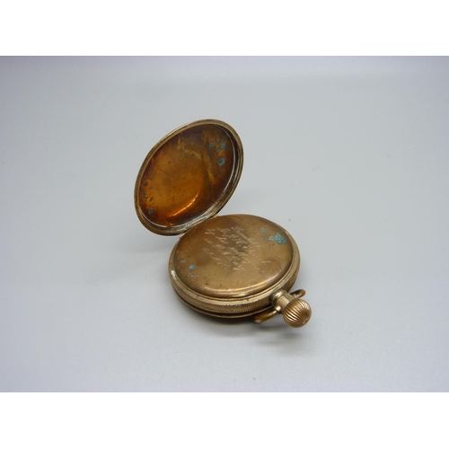 1103 - A gold plated full hunter Cyma De-Luxe pocket watch, inner case bears inscription dated 1942