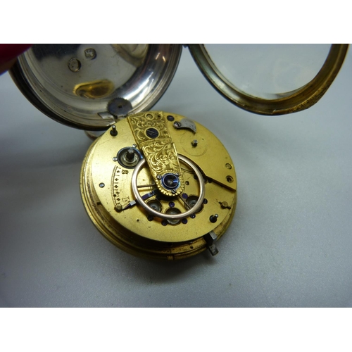 1166 - A silver fusee pocket watch