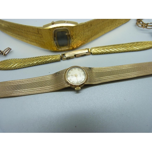 1168 - A lady's 9ct gold Turnex wristwatch, 23.4g with movement, and three others watches