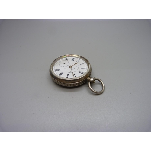 1172 - A silver Greenwich Lever pocket watch, Watts, Nottingham