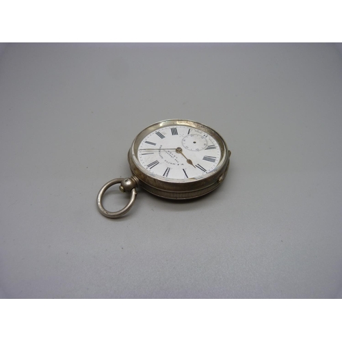 1172 - A silver Greenwich Lever pocket watch, Watts, Nottingham