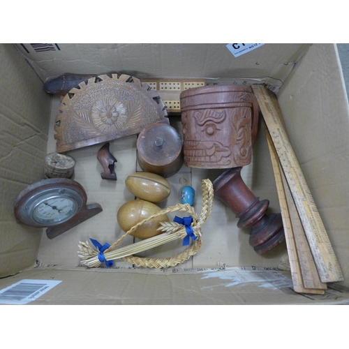 1183 - Wooden items including a thermometer, musical box, elephant, etc. **PLEASE NOTE THIS LOT IS NOT ELIG... 