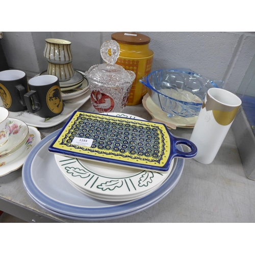 1193 - A collection of china including Denby and Hornsea, a blue glass fish bowl, etc. **PLEASE NOTE THIS L... 