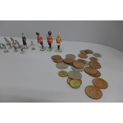 641 - Model soldiers including Britains, and a collection of coins