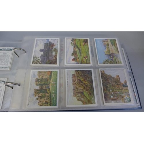 656 - Cigarette cards; an album of ten sets of Wills cards including Railway Locomotives, British Castles,... 