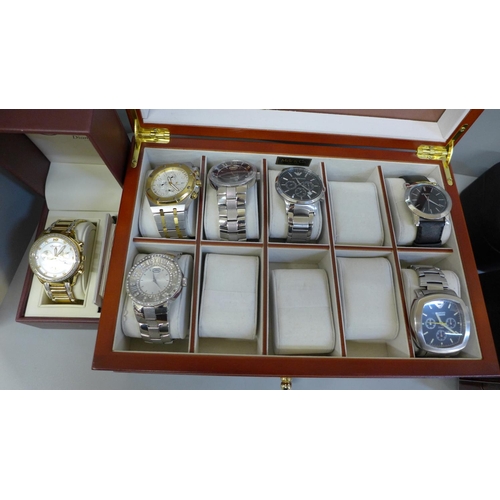 671 - A collection of wristwatches including an Ingersoll Diamond watch, a/f, and six other watches with d... 