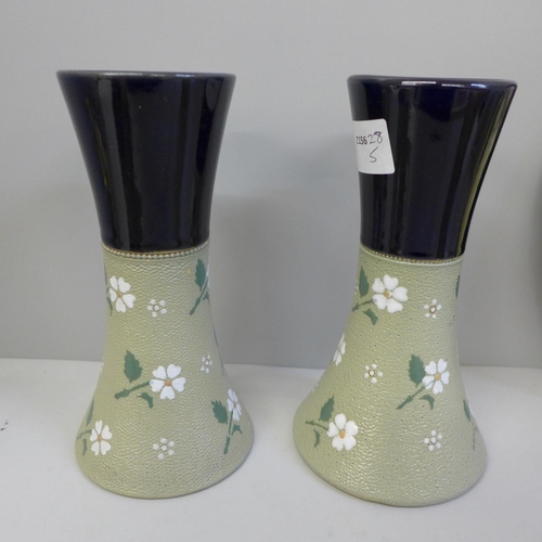 680 - A pair of Lovatts Langley vases, one a/f, a pair of Fieldings lustre vases, one a/f, a Nao figure, a... 