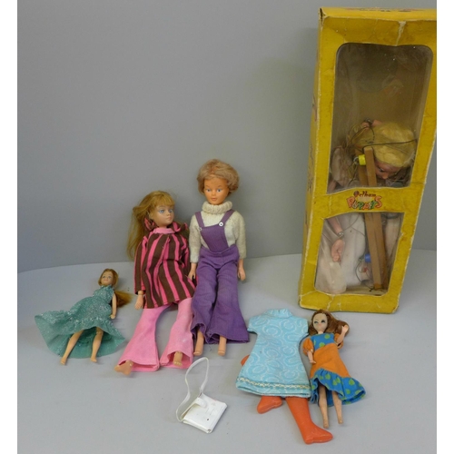 739 - Two Palitoy dolls, one marked 'Palitoy Hong Kong', a Topper doll, and one other marked Hong Kong, wi... 