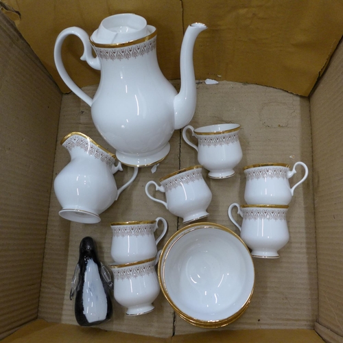 741 - A collection of Wedgwood Jasperware, Royal Albert Burlington teawares and a glass penguin