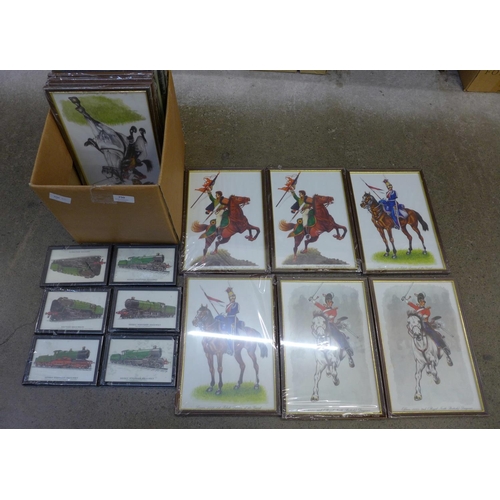 750 - Twenty-two framed, sealed and unused prints of military figures and locomotives