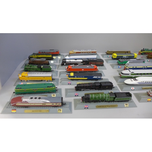 765 - A collection of thirty-four N gauge model railway locomotives for display