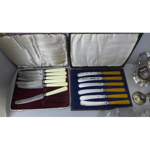 834 - A collection of three boxed cutlery sets and other silver plated cutlery and items