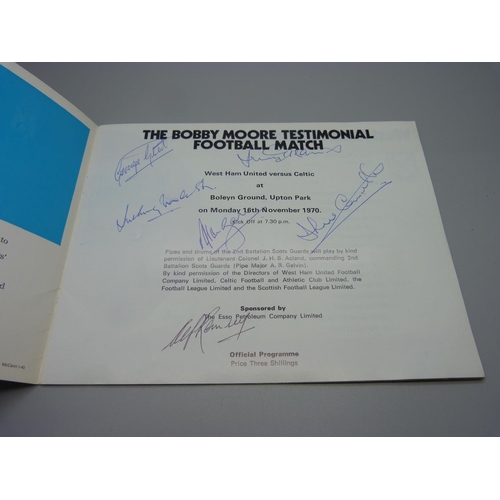 846 - Bobby Moore testimonial programme signed by Moore (twice), Clyde Best, Ramsey, Greaves