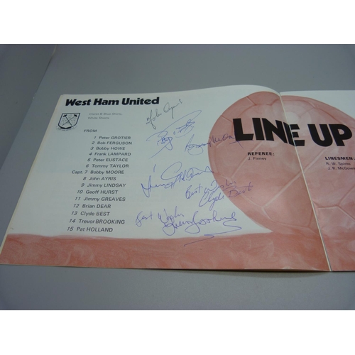 846 - Bobby Moore testimonial programme signed by Moore (twice), Clyde Best, Ramsey, Greaves