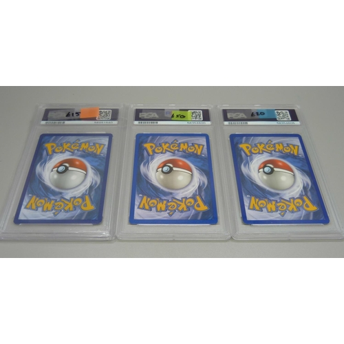 854 - 3 PSA graded Pokemon cards; Graded 9 2016 Pokemon XY Machamp Holo, Graded 9 2003 Pokemon Sky Ridge V... 