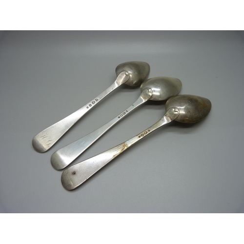 895 - Three Dutch silver spoons, 173.4g, 21cm