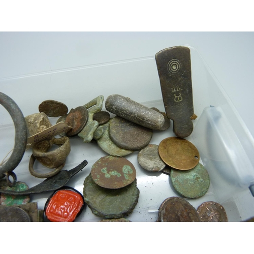 916 - Assorted metal detector findings, coins, etc.