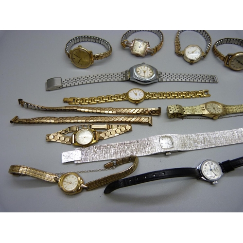 922 - A lady's yellow metal cased IWC wristwatch, 23mm case and other lady's wristwatches