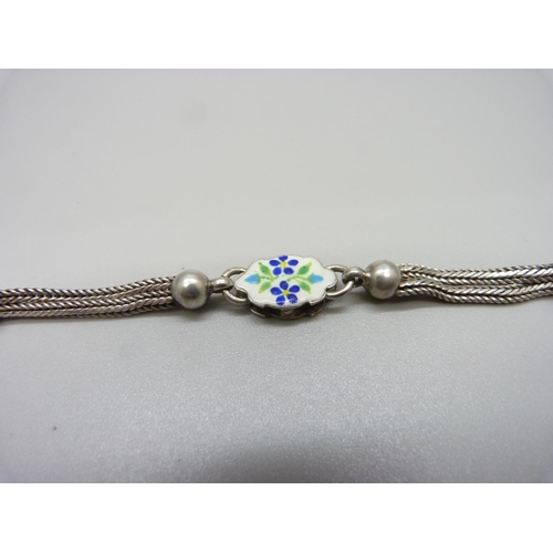 958 - A Victorian enamelled Albertina chain (tests as silver)